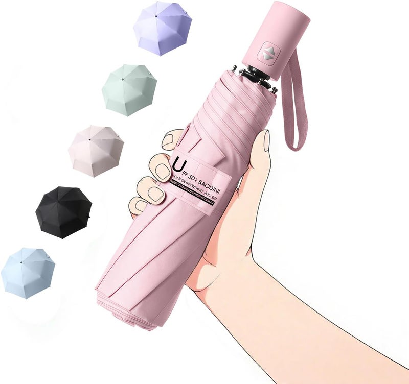 BAODINI Small UV Protection Travel Umbrella Compact for Rain and Sun UPF 50+ Windproof Portable 42 inch Umbrella for Women and Men - Image 1